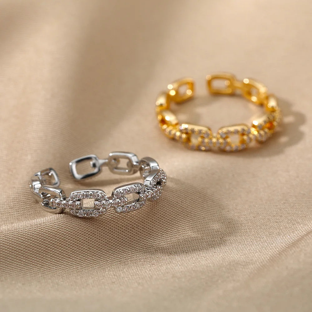 Zircon Twist Chain Ring – Stainless Steel