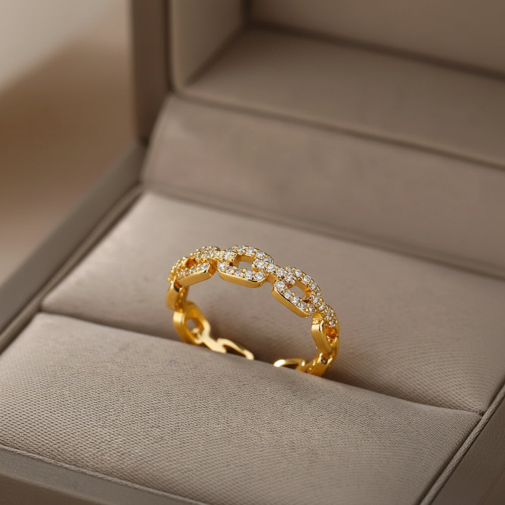 Zircon Twist Chain Ring – Stainless Steel