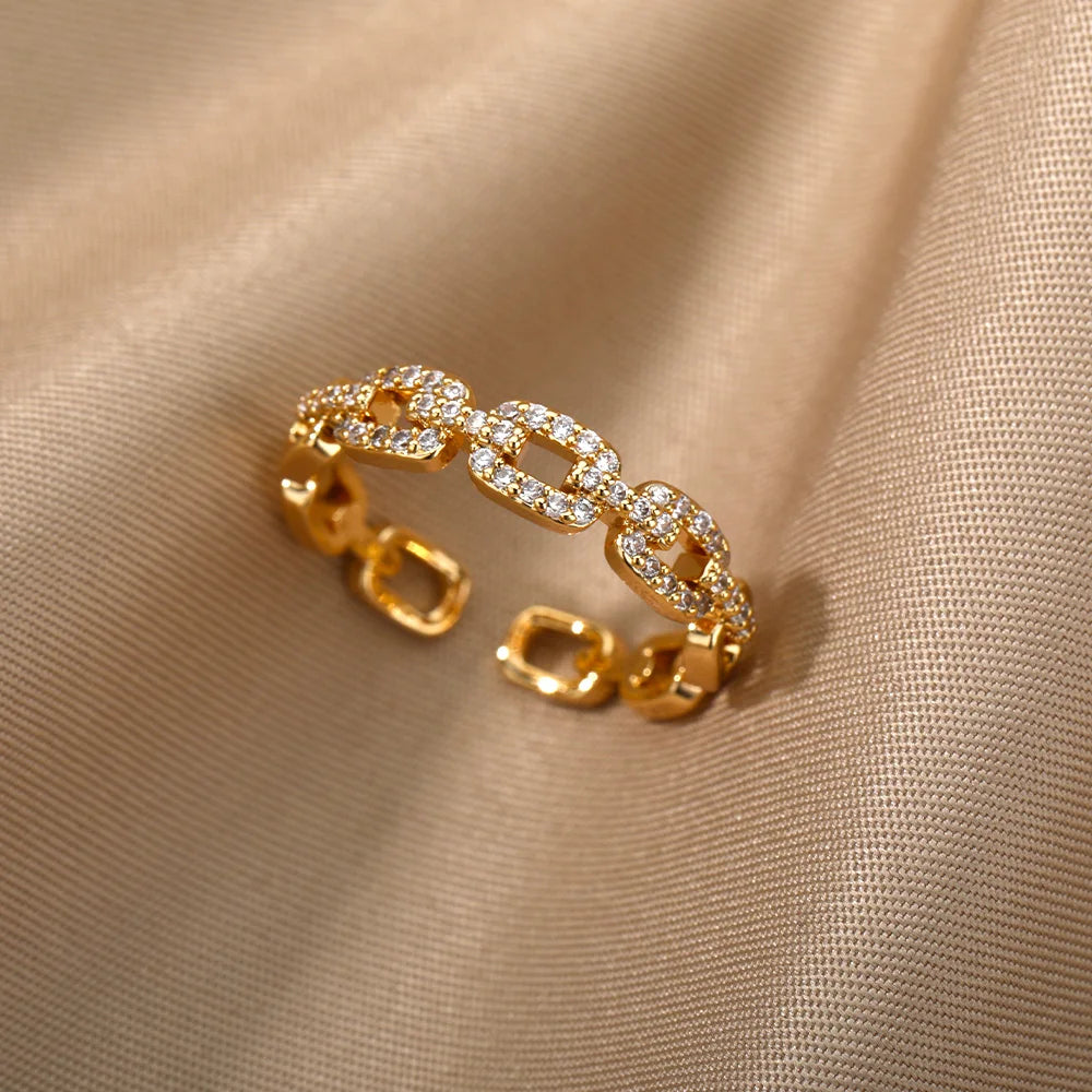 Zircon Twist Chain Ring – Stainless Steel