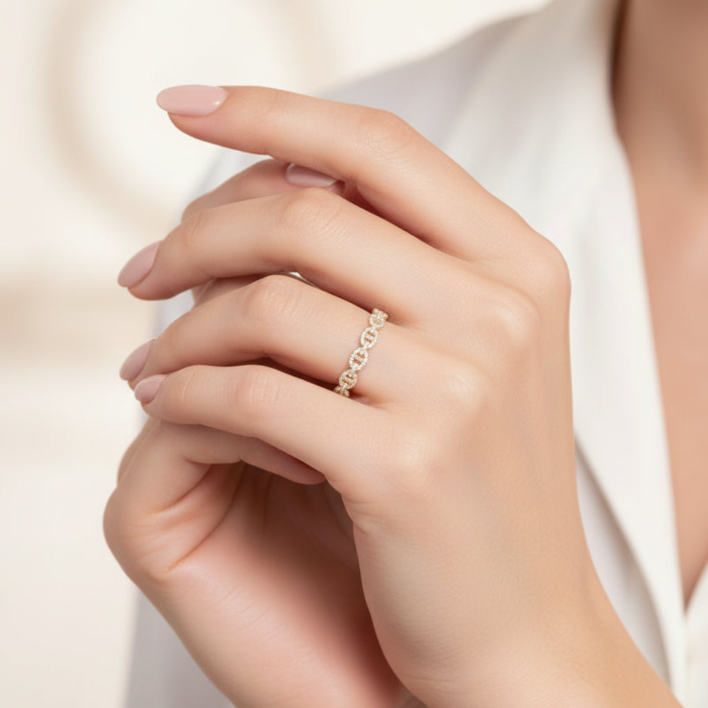 Gold Zircon Link Ring – Stacking Fashion Ring