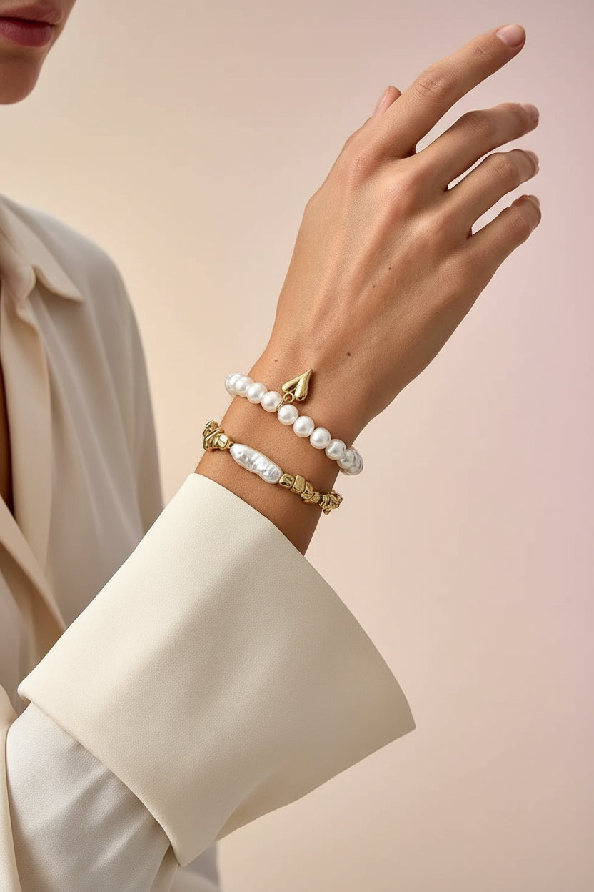 Pearl Heart Bracelet Set (2pcs)