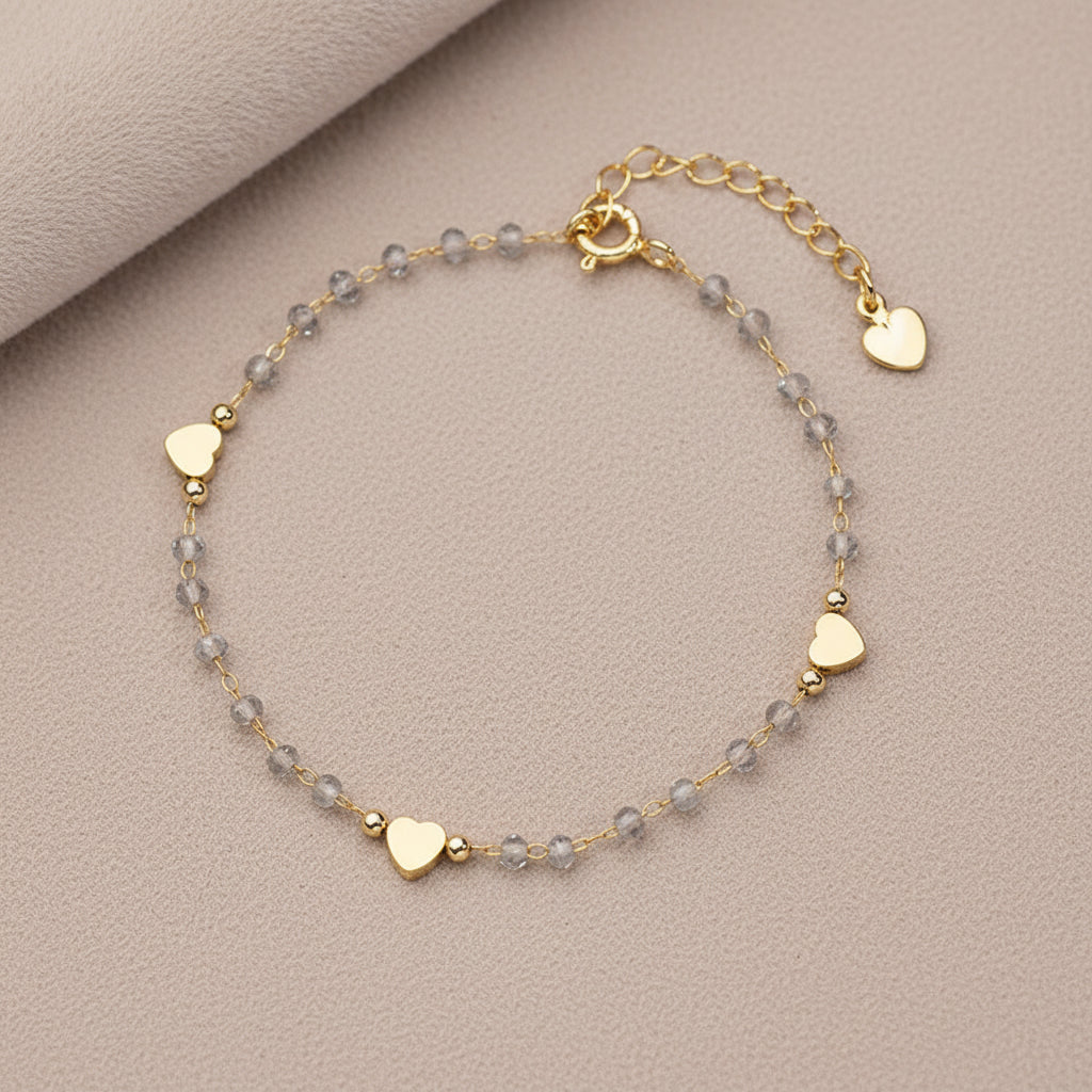 Natural Stone Heart Bangle Bracelet