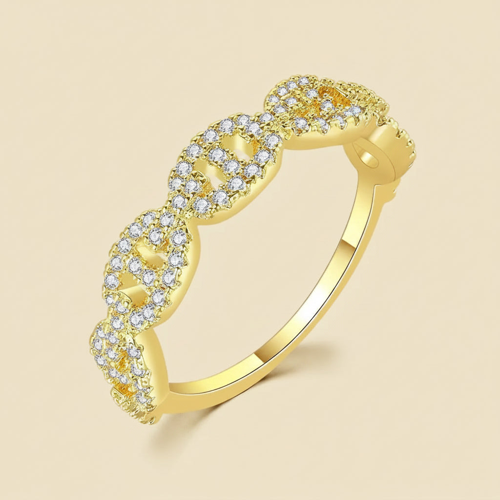 Gold Zircon Link Ring – Stacking Fashion Ring