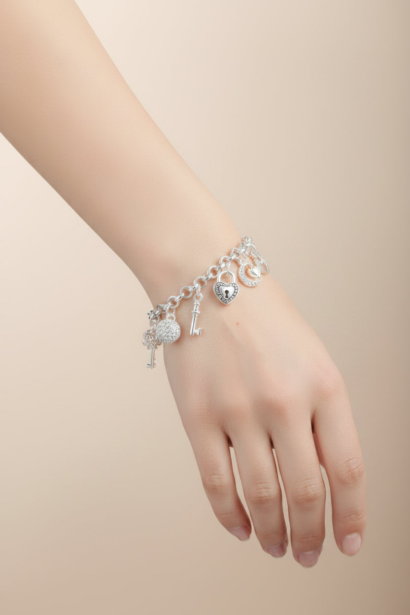 925 Silver 13-Charm Bracelet for Girls