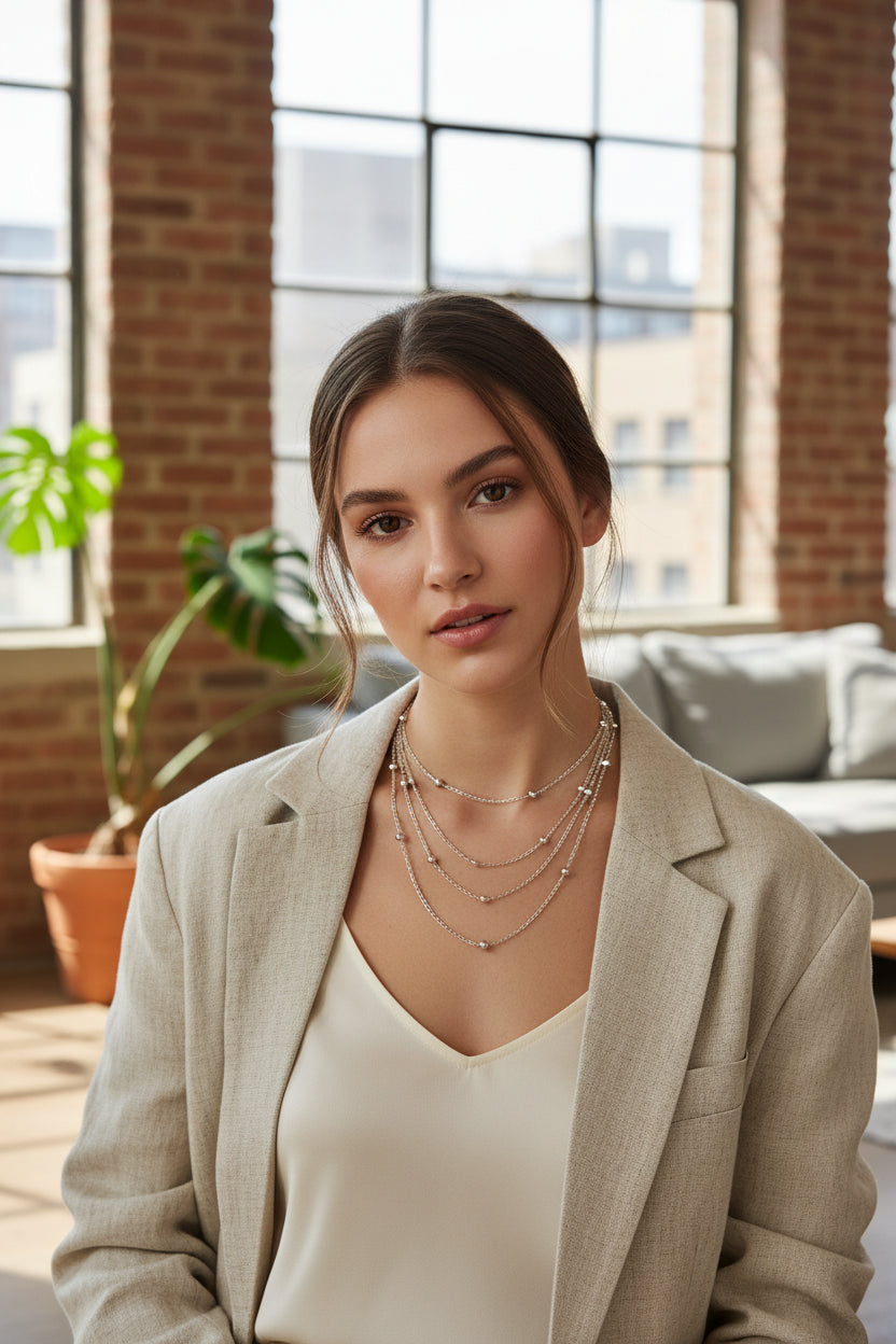 Layered Gold Stainless Steel Necklace – Minimalist Multi-Layer Chain Choker for Women
