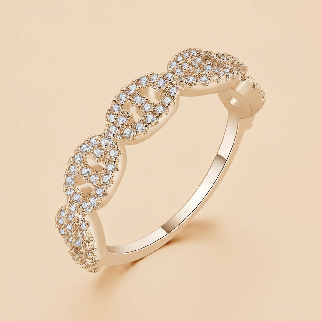 Gold Zircon Link Ring – Stacking Fashion Ring