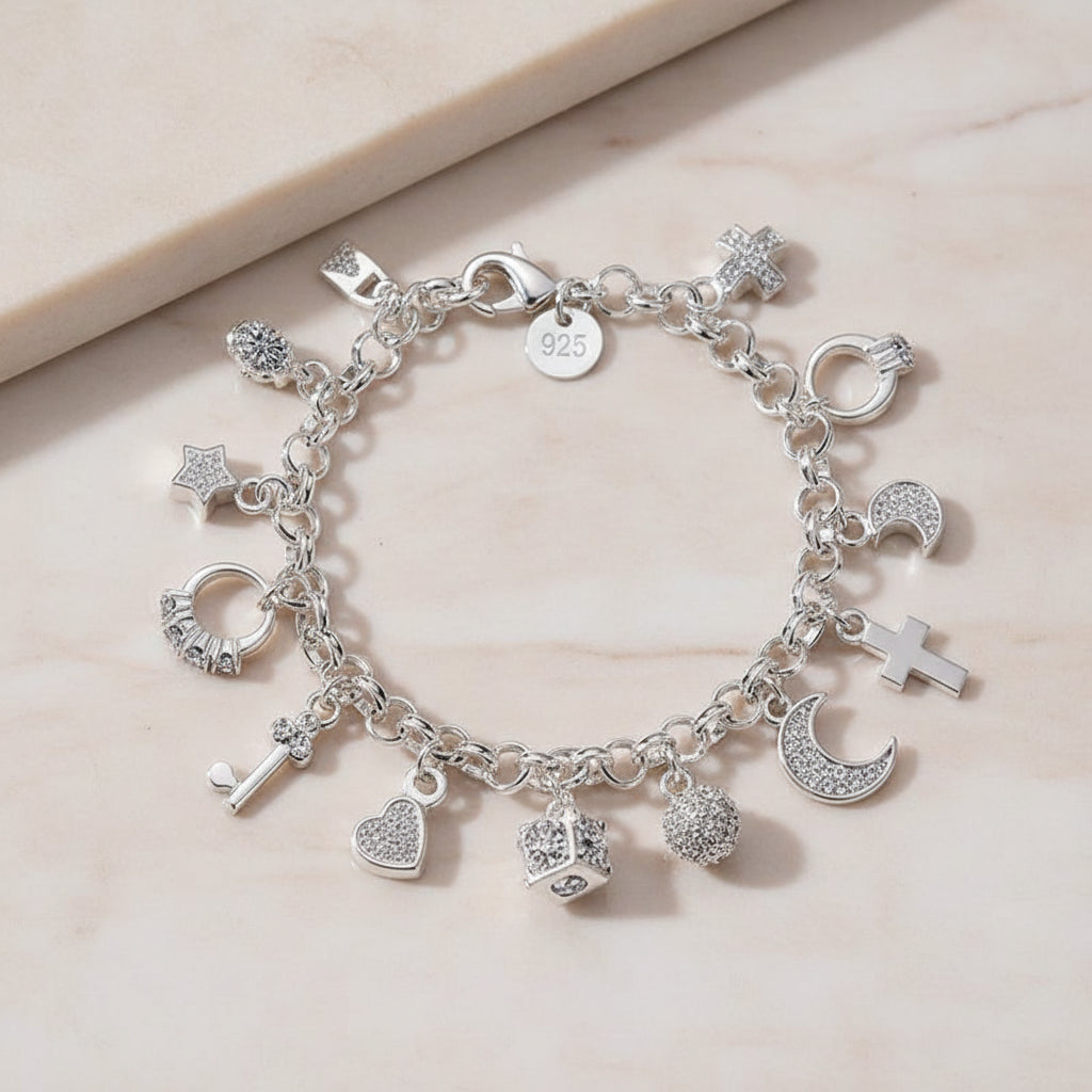 925 Silver 13-Charm Bracelet for Girls
