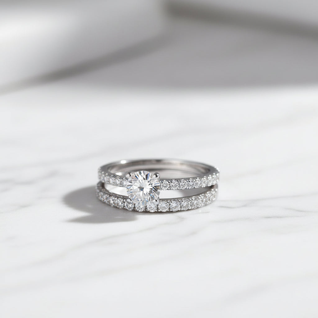 Vintage Halo Wedding Ring Set (2pcs) – 925 Silver
