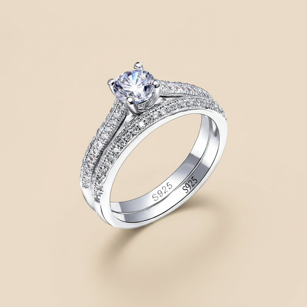 Vintage Halo Wedding Ring Set (2pcs) – 925 Silver