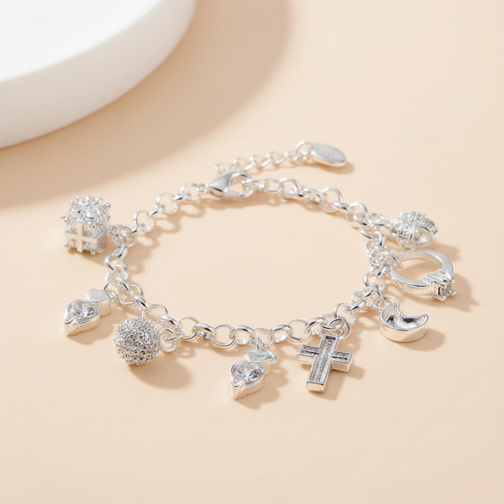 925 Silver 13-Charm Bracelet for Girls