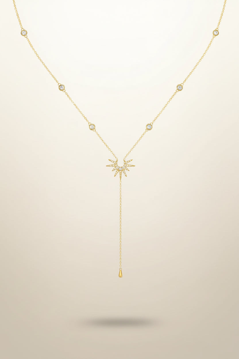 Y-Shape Gold Zirconia Long Pendant Necklace