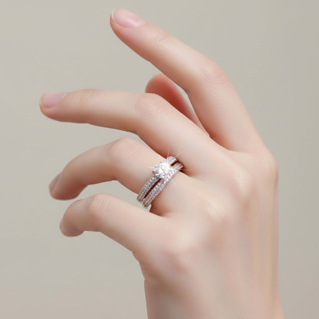 Vintage Halo Wedding Ring Set (2pcs) – 925 Silver