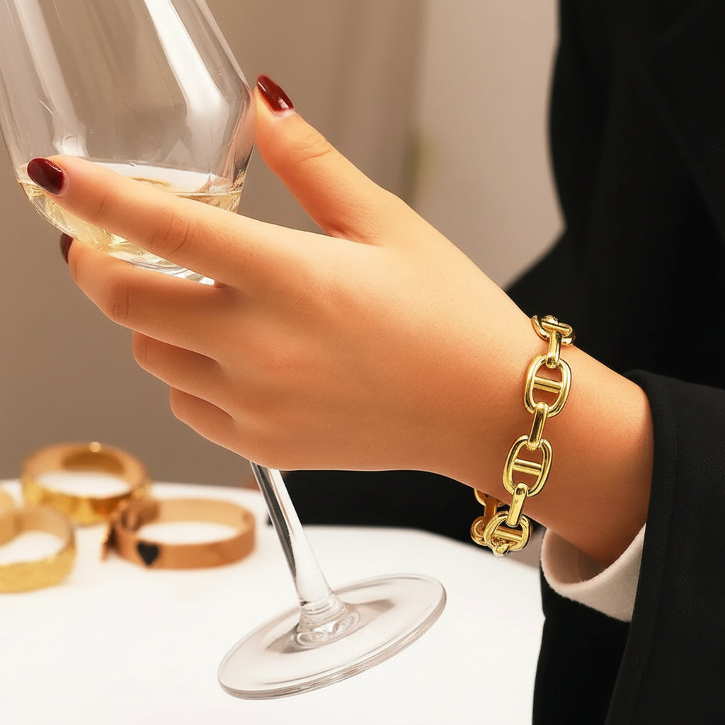 Gold Skeleton Wide Bangle Bracelet