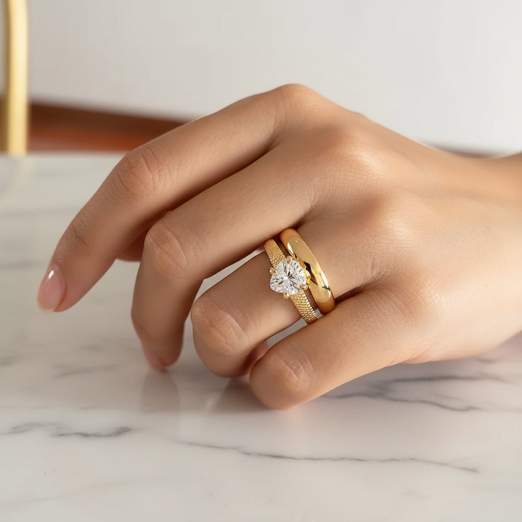 18K Gold Plated Heart Ring – Adjustable
