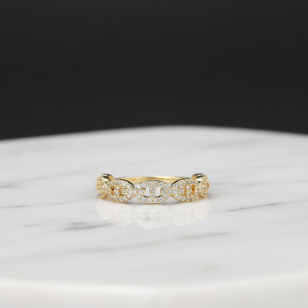 Gold Zircon Link Ring – Stacking Fashion Ring