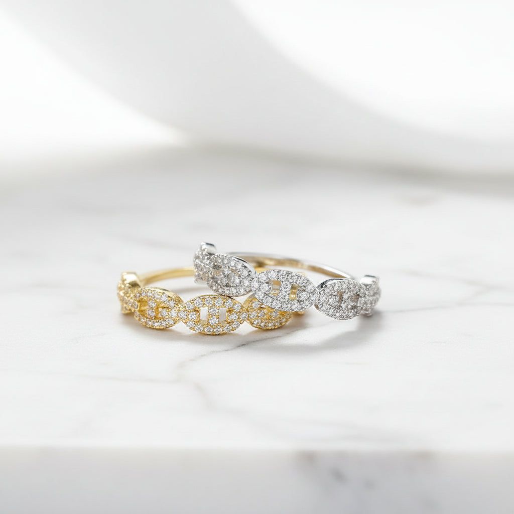Gold Zircon Link Ring – Stacking Fashion Ring