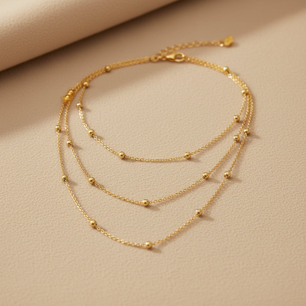 Layered Gold Stainless Steel Necklace – Minimalist Multi-Layer Chain Choker for Women