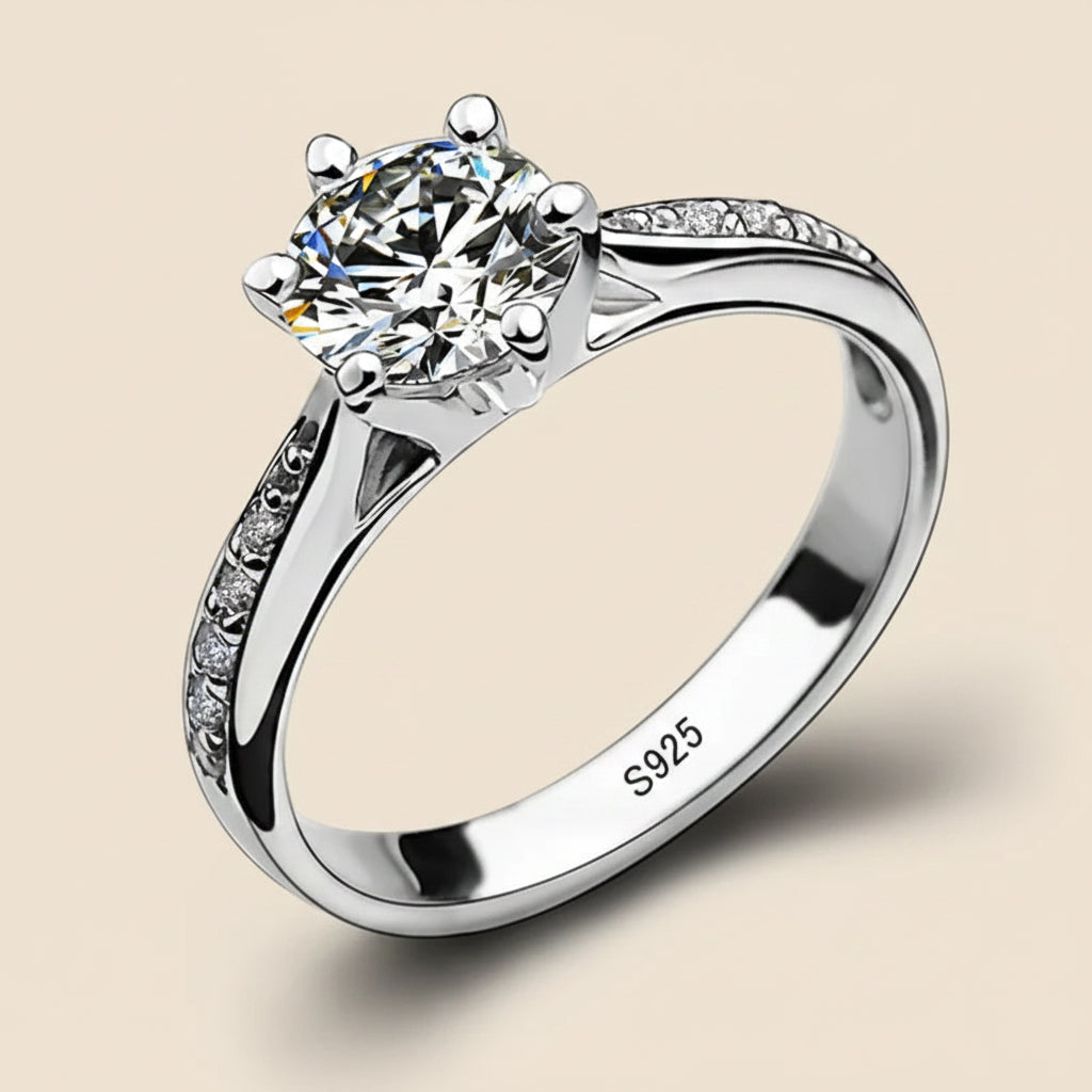 925 Silver Six-Claw Solitaire Ring