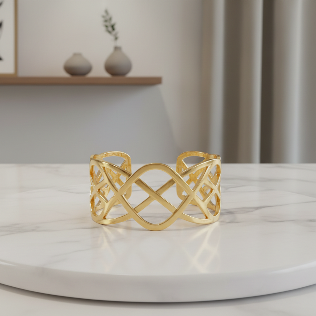 Gold Skeleton Wide Bangle Bracelet