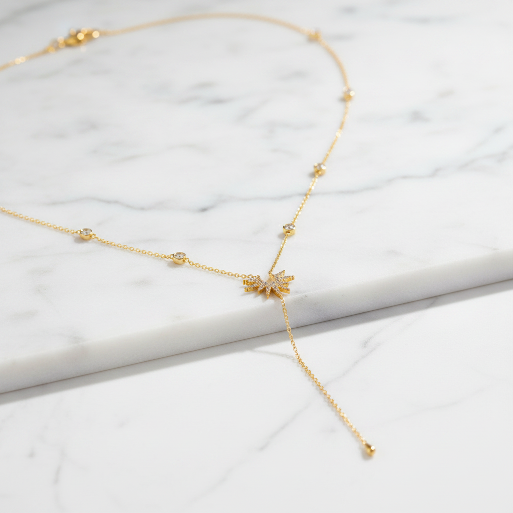 Y-Shape Gold Zirconia Long Pendant Necklace
