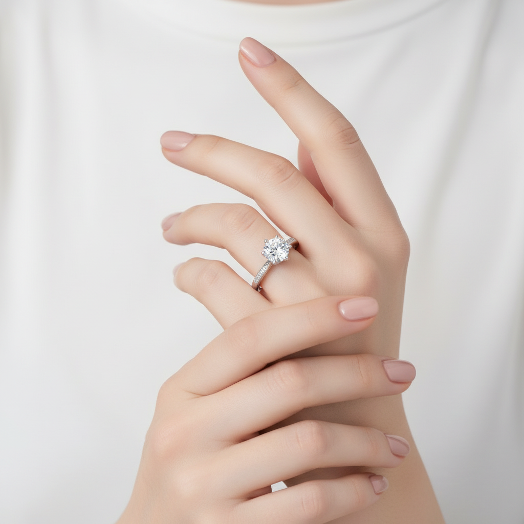 925 Silver Six-Claw Solitaire Ring