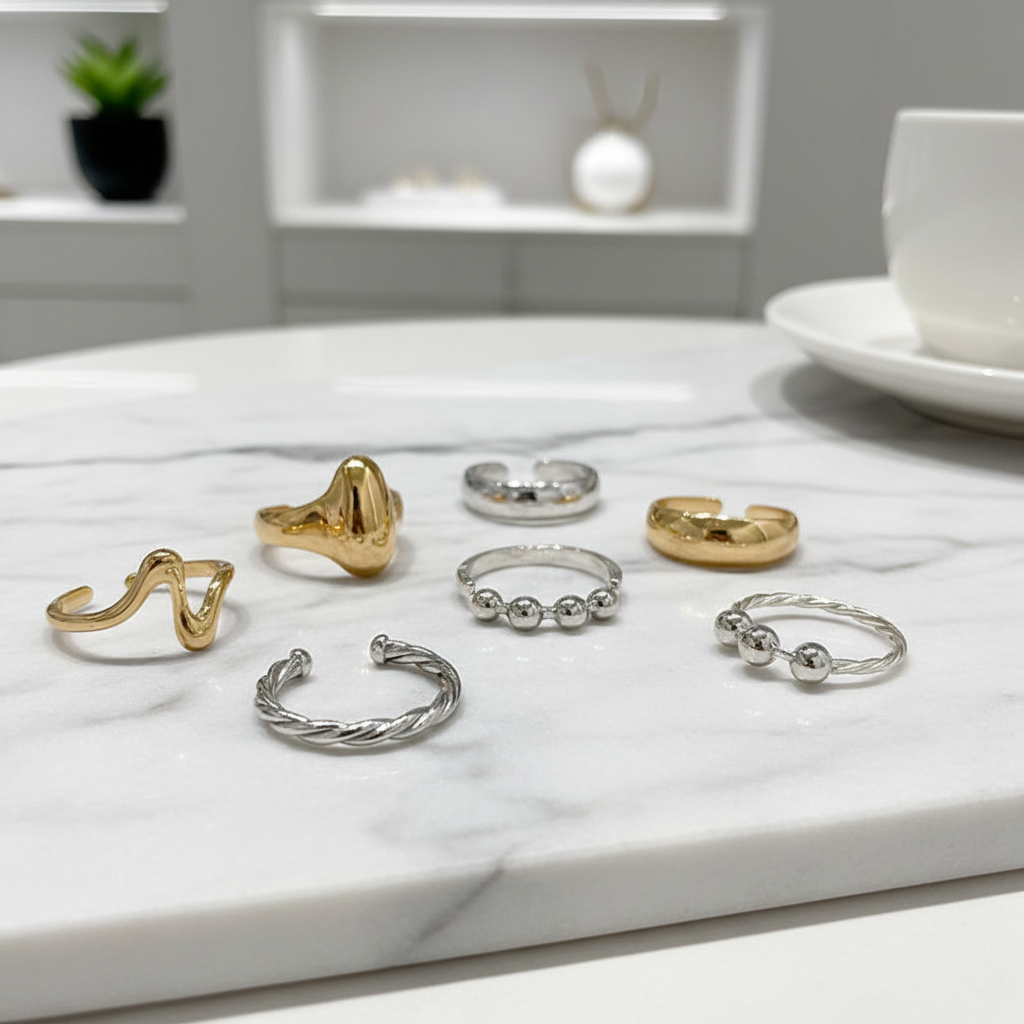 Smooth Metal Open Rings Set 6pcs