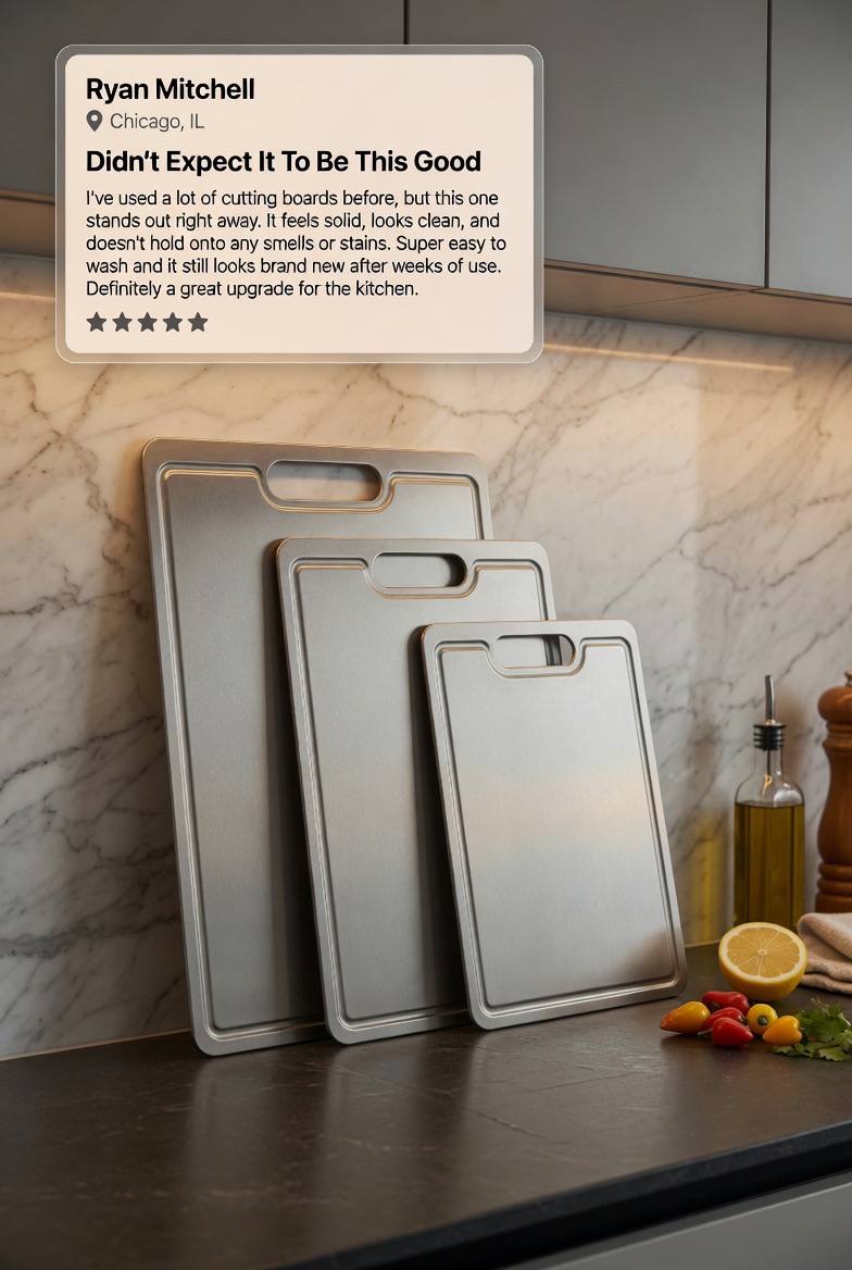 Many imitate. Only one is real. The Original Titanium Cutting Board